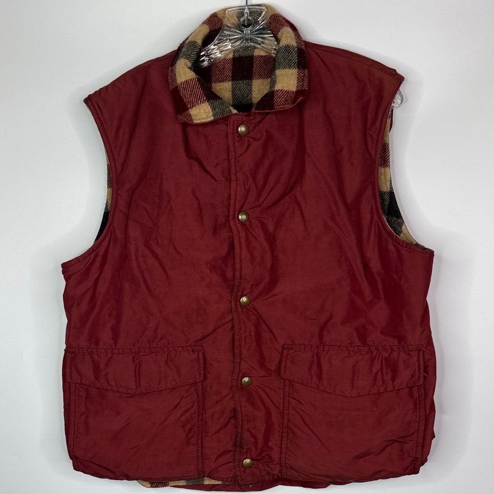 Vintage Woolrich Reversible Wool Plaid Lined Vest Size Large 80s